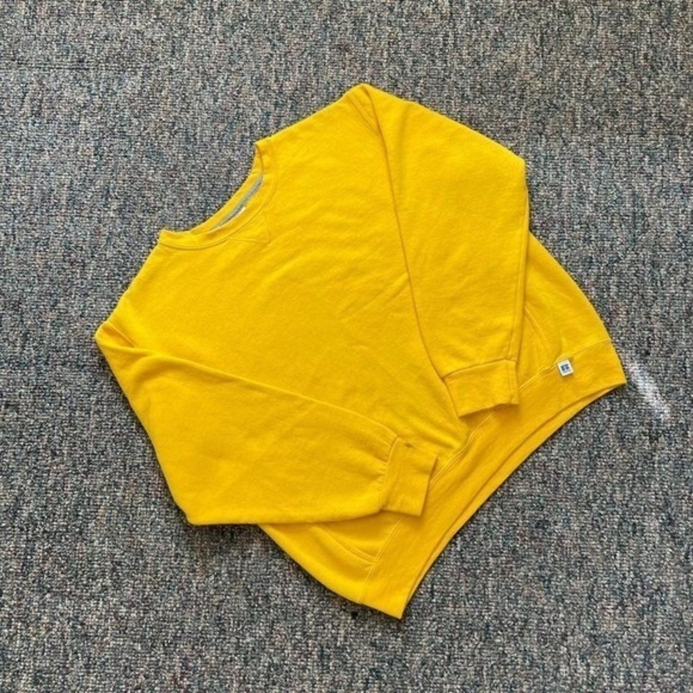Russell Athletic Mens Crewneck Sweatshirt Yellow Long Sleeve Large Solid V-Notch